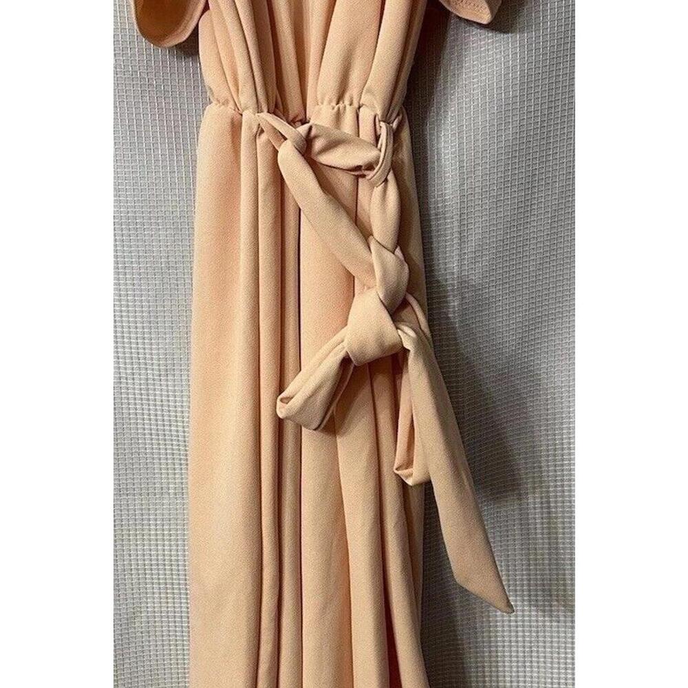 NWT Boohoo Womens Short Sleeve Plunge Ruffle Midi Belted Dress Size 10 Petite - Picture 11 of 11